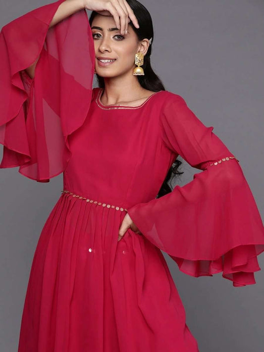 Magenta Georgette Solid Palazzo Suit - inddus-us
