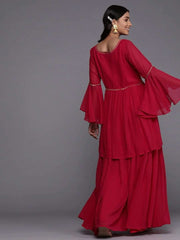 Magenta Georgette Solid Palazzo Suit - inddus-us