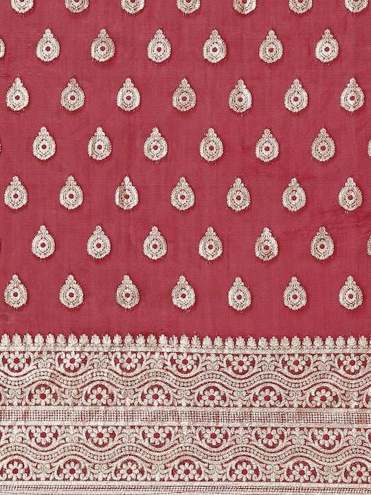 Magenta & Golden Woven Design Silk Blend Banarasi Saree - Inddus.com