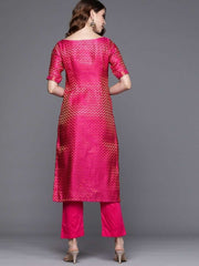 Magenta Pink Chevron Woven Kurta with Pants - Inddus.com
