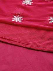 Magenta Pink Floral Yoke Embroidered Kurta - Inddus.com