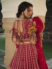 Magenta Pink Hand Embroidered Lehenga Choli Set - Inddus.com
