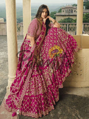 Magenta Pink Hand Embroidered Lehenga Choli Set - Inddus.com