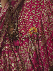 Magenta Pink Hand Embroidered Lehenga Choli Set - Inddus.com