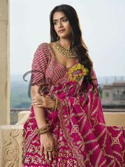 Magenta Pink Hand Embroidered Lehenga Choli Set - Inddus.com