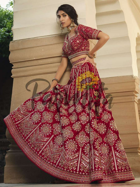 Magenta Pink Hand Embroidered Lehenga Choli Set - Inddus.com