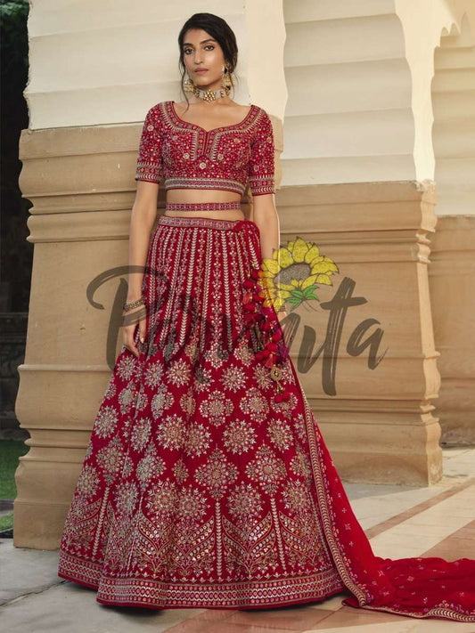 Magenta Pink Hand Embroidered Lehenga Choli Set - Inddus.com