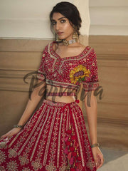 Magenta Pink Hand Embroidered Lehenga Choli Set - Inddus.com
