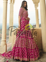 Magenta Pink Hand Embroidered Lehenga Choli Set - Inddus.com