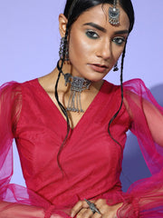 Magenta Pink Polyester Solid Crop Top - Inddus.com