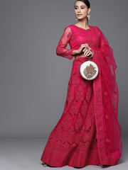 Magenta Pink Semistitched Lehenga with Embroidered Blouse and Embroidered Dupatta - inddus-us