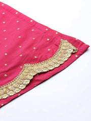 Magenta Pink Woven Kurta with Teirred Sharara and Net Dupatta - Inddus.com