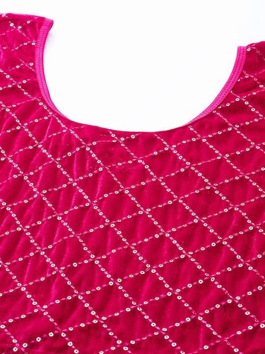 Magenta Sequined Velvet Stretchable Saree Blouse - Inddus.com
