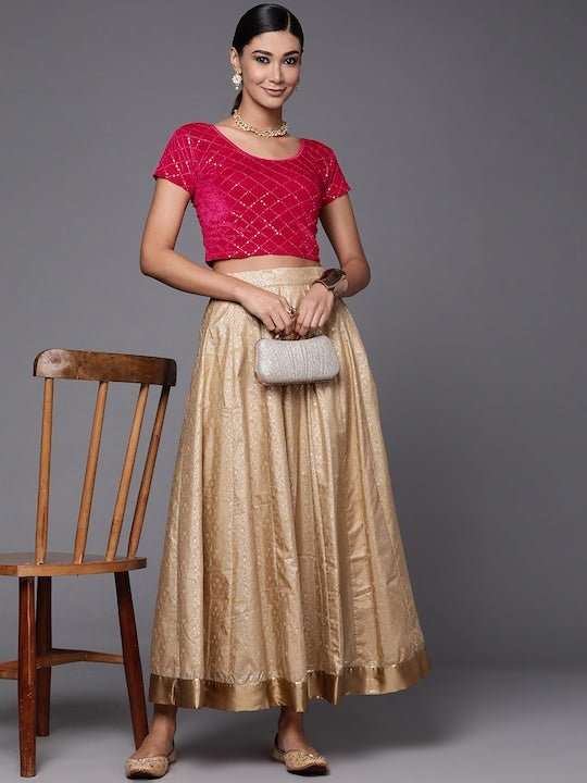 Magenta Sequined Velvet Stretchable Saree Blouse - Inddus.com