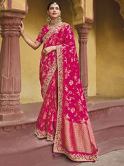 Magenta Viscose Silk Traditional Saree - Inddus.com
