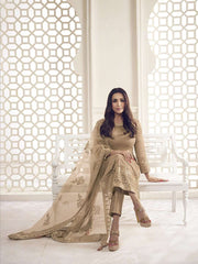 Malaika Arora Beige Floral Thread and Sequines Embroidered Kurta Set - Inddus.com