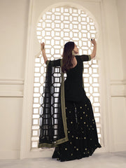 Malaika Arora Black Floral Zari Sequines Embroidered Kurta Set - Inddus.com