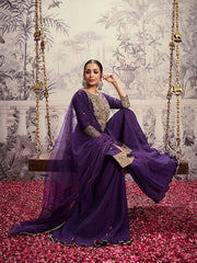 Malaika Arora Floral Yoke Design Round Neck Sequins Chanderi Cotton Kurta Set With Dupatta - Inddus.com