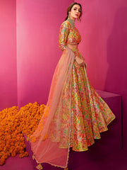 Malaika Arora Multicoloured Embroidered Lehenga Choli - Inddus.com