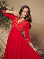 Malaika Arora Red Zari Embroidered Flared Kurta with Sharara - Inddus.com