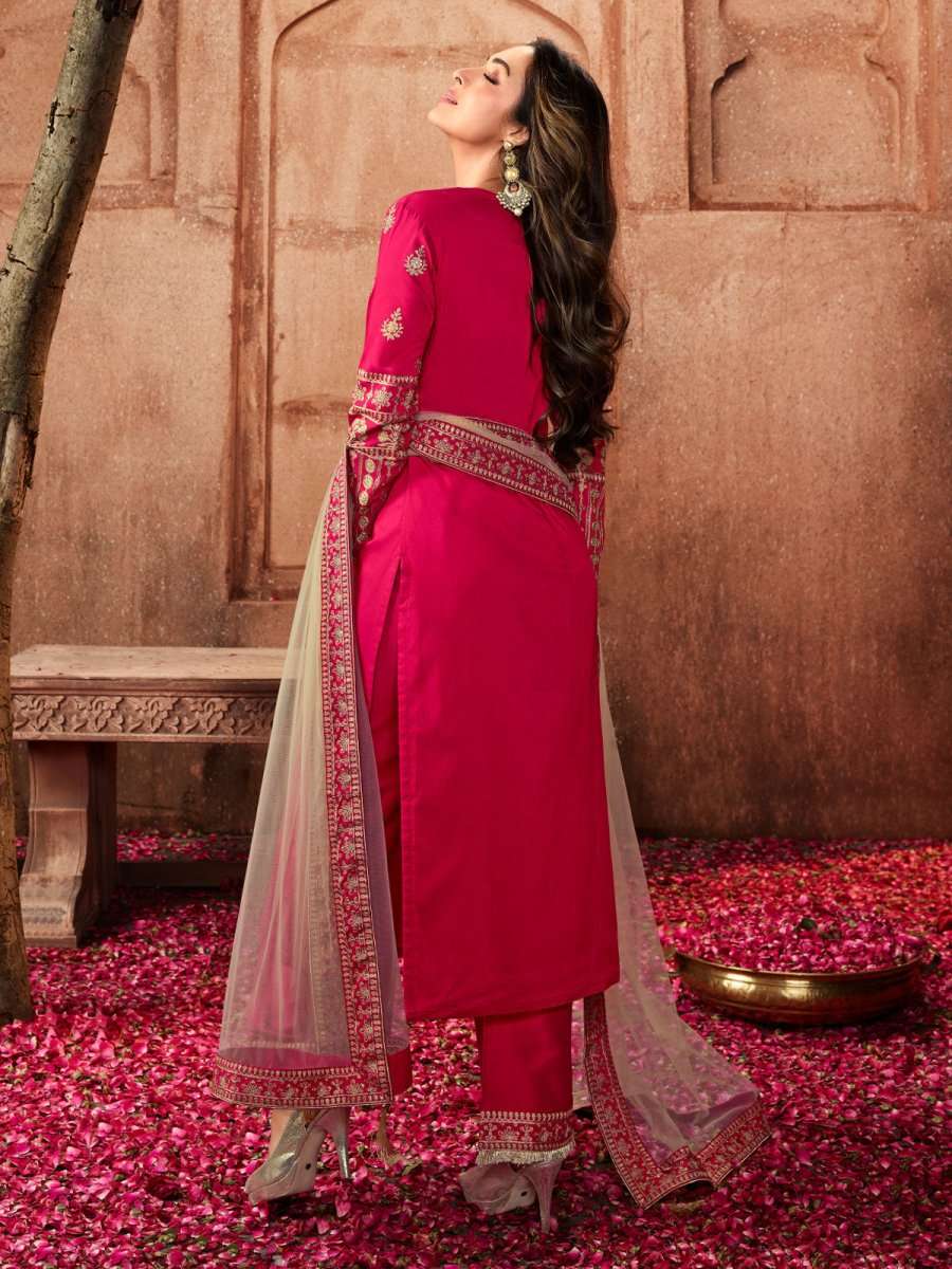 Malaika Arora Style Magenta & Gold Embroidered Kurta Suit - Inddus.com