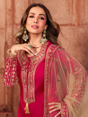 Malaika Arora Style Magenta & Gold Embroidered Kurta Suit - Inddus.com