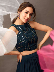 Malaika Arora Stylish Navy Blue Embellished Top with Solid Skirt - Inddus.com