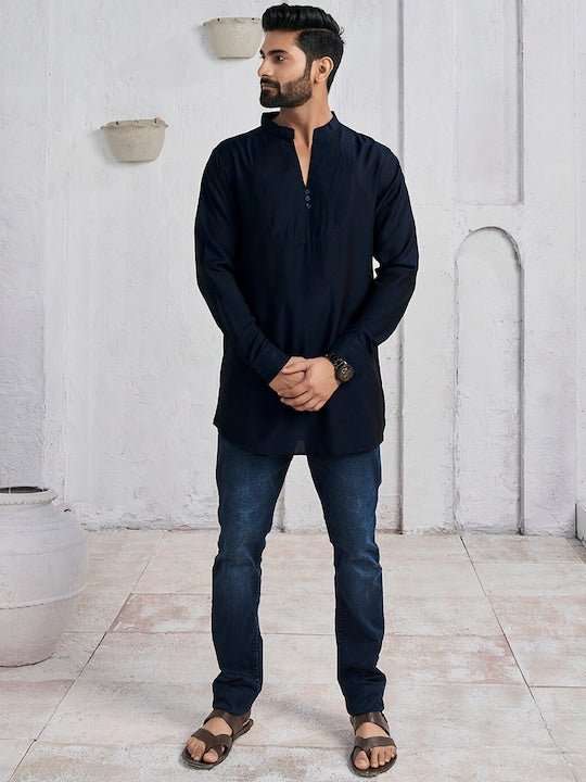 Mandarin Collar Cotton Straight Kurta - Inddus.com