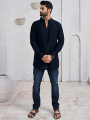 Mandarin Collar Cotton Straight Kurta - Inddus.com