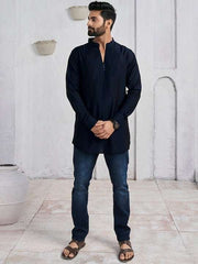 Mandarin Collar Cotton Straight Kurta - Inddus.com