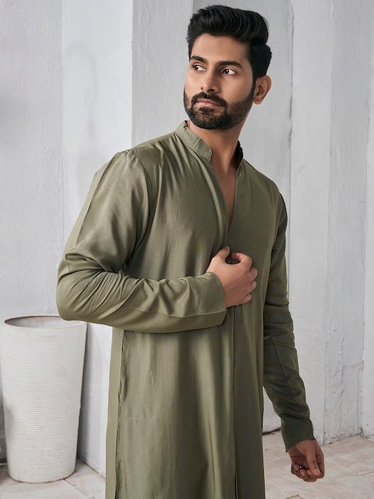 Mandarin Collar Cotton Straight Kurta - Inddus.com