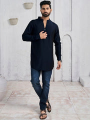 Mandarin Collar Cotton Straight Kurta - Inddus.com