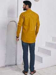 Mandarin Collar Roll Up Sleeves Straight Short Kurta - Inddus.com