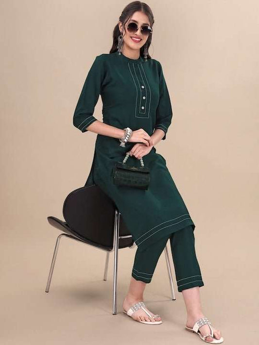 Mandarin Collar Straight Kurta with Trousers - Inddus.com