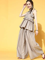 Mangificent Beige Cotton Blend Solid Crop Top - inddus-us