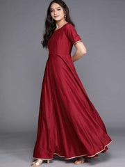 Maroon Anarkali Kurta with Dupatta - Inddus.com