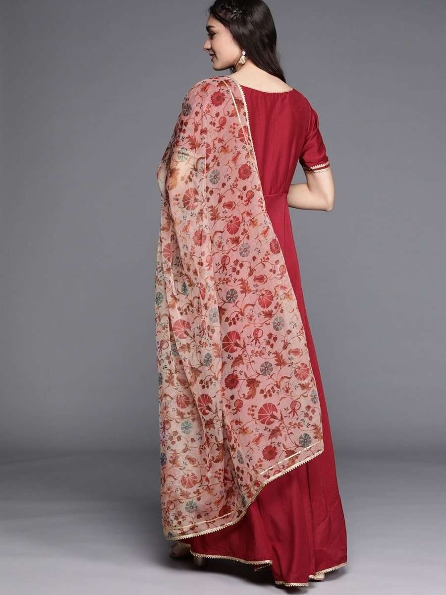Maroon Anarkali Kurta with Dupatta - Inddus.com