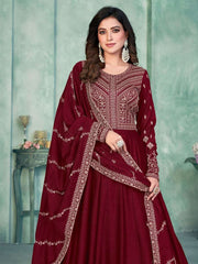 Maroon Art Silk Festive-Wear Anarkali-Suit - Inddus.com