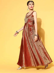 Maroon Brocade Anarkali Kurta with Dupatta - Inddus.com