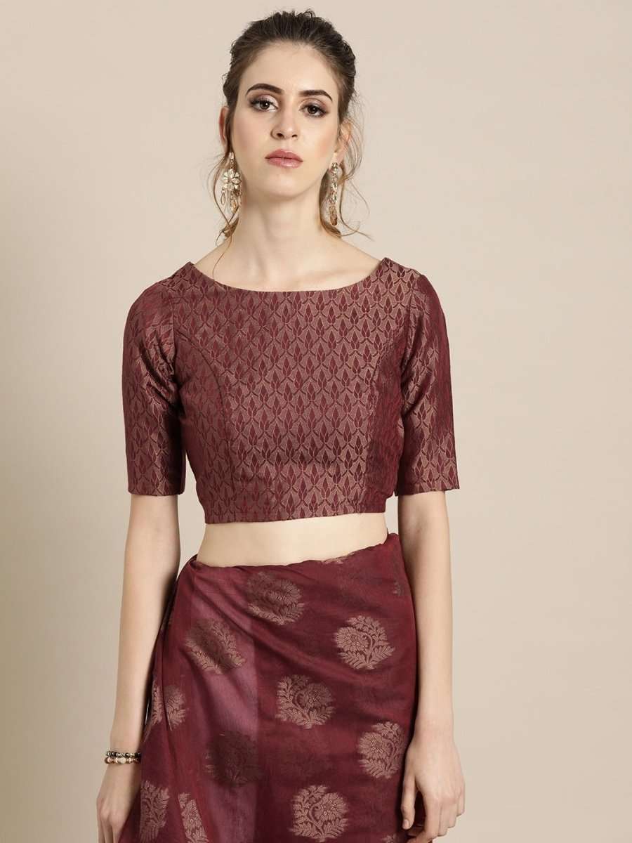 Maroon Cotton Blend Woven Design Party Wear Traditional Saree - inddus-us