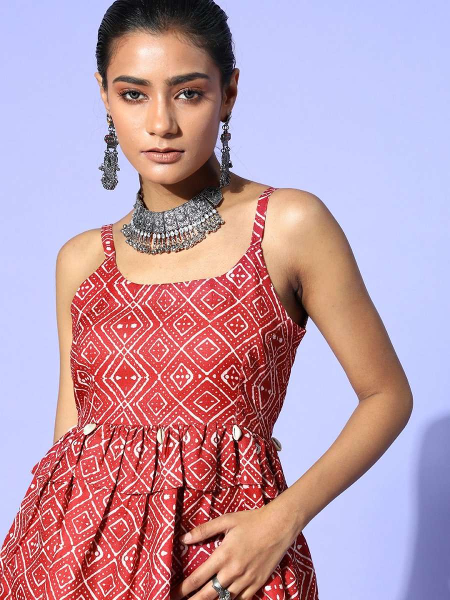 Maroon Cotton Ethnic Printed Co-Ords - Inddus.com