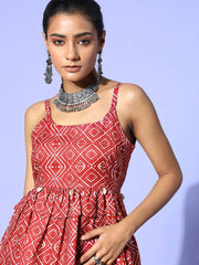 Maroon Cotton Ethnic Printed Co-Ords - Inddus.com