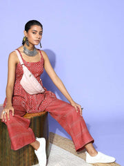 Maroon Cotton Ethnic Printed Co-Ords - Inddus.com