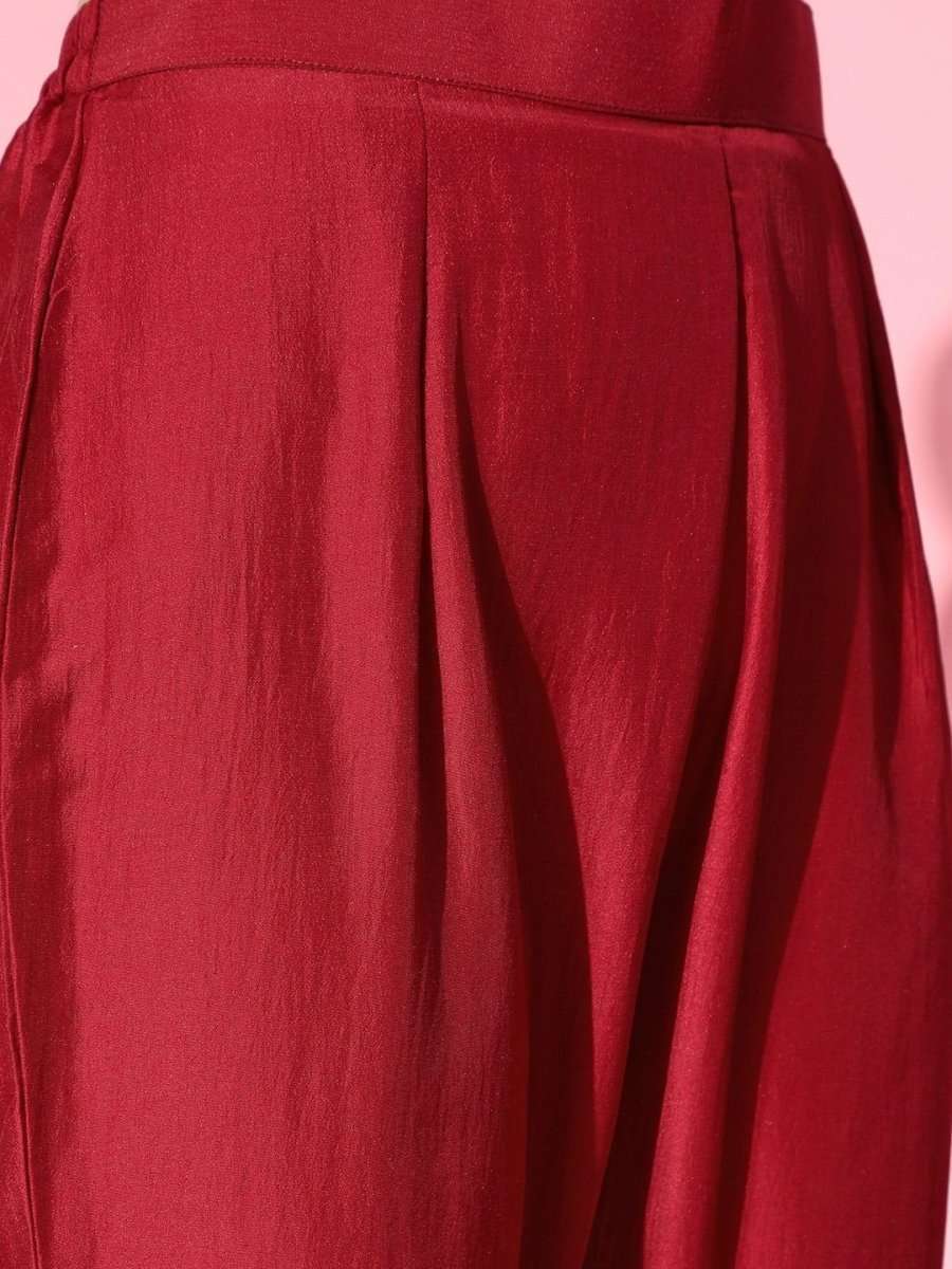 Maroon Digital Print Kurta with Trousers - Inddus.com