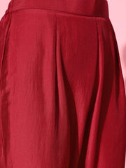 Maroon Digital Print Kurta with Trousers - Inddus.com