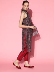 Maroon Digital Print Kurta with Trousers - Inddus.com