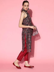 Maroon Digital Print Kurta with Trousers - Inddus.com