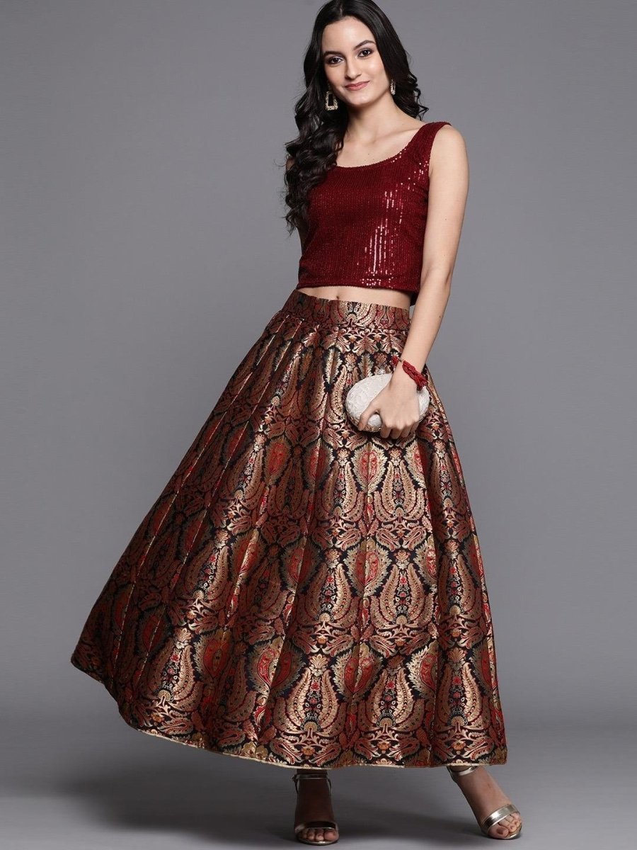 Maroon Embellished Crop Top - inddus-us