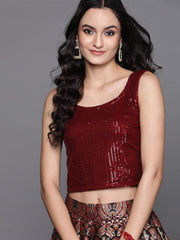 Maroon Embellished Crop Top - inddus-us