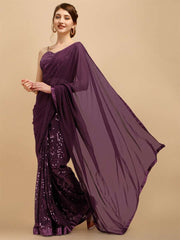Maroon Embellished Sequinned Saree - Inddus.com